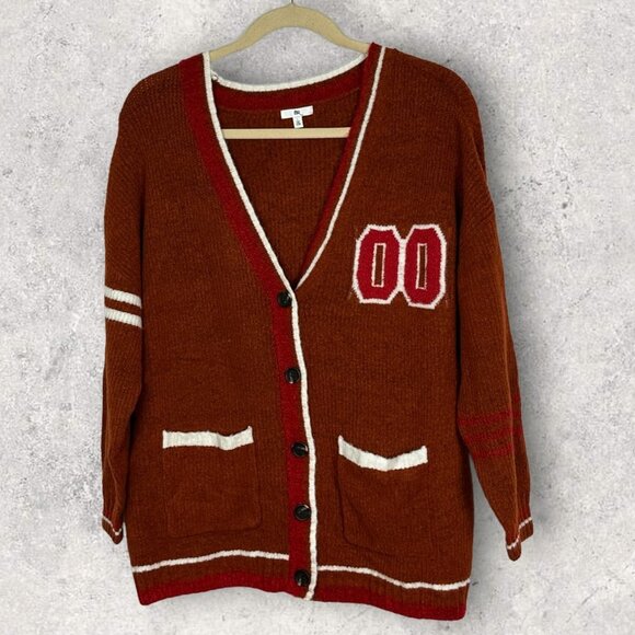NEW Nordstrom 2022 Varsity Cardigan Rust Brown Oversized Chunky Knit Size Large - Picture 13 of 14